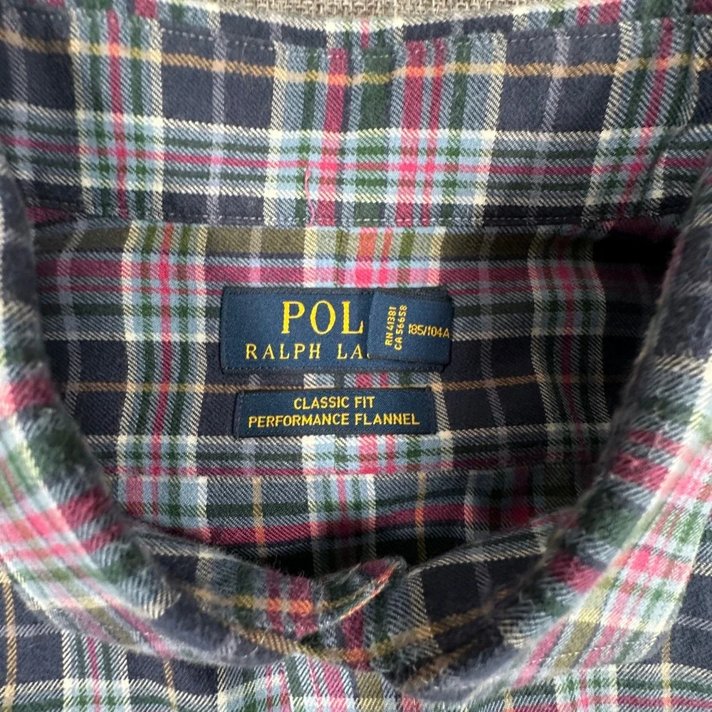 Polo Ralph Lauren Performance Flannel Mens‎ XL Navy Pink Plaid Classic Fit Shirt